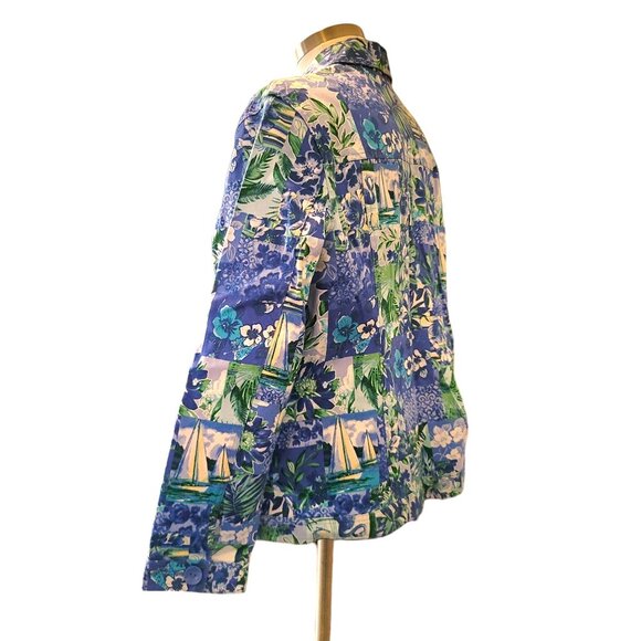 Drapers and Damons Jacket Blue Sailboats Floral Denim Style Woman's 2X JJ3482 - Picture 6 of 7